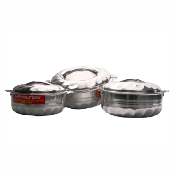طقم أواني طهي ساخنة معزولة من الفولاذ المقاوم للصدأ من هاميلتون، 3 قطع - HT1006