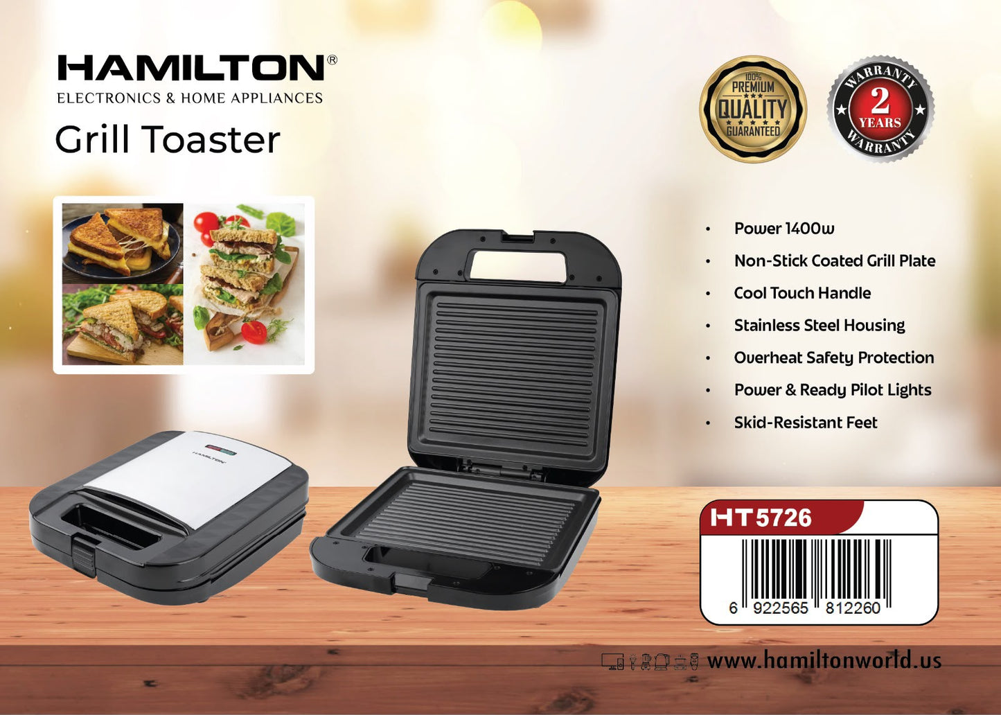 HAMILTON GRILL TOASTER 1400W HT5726