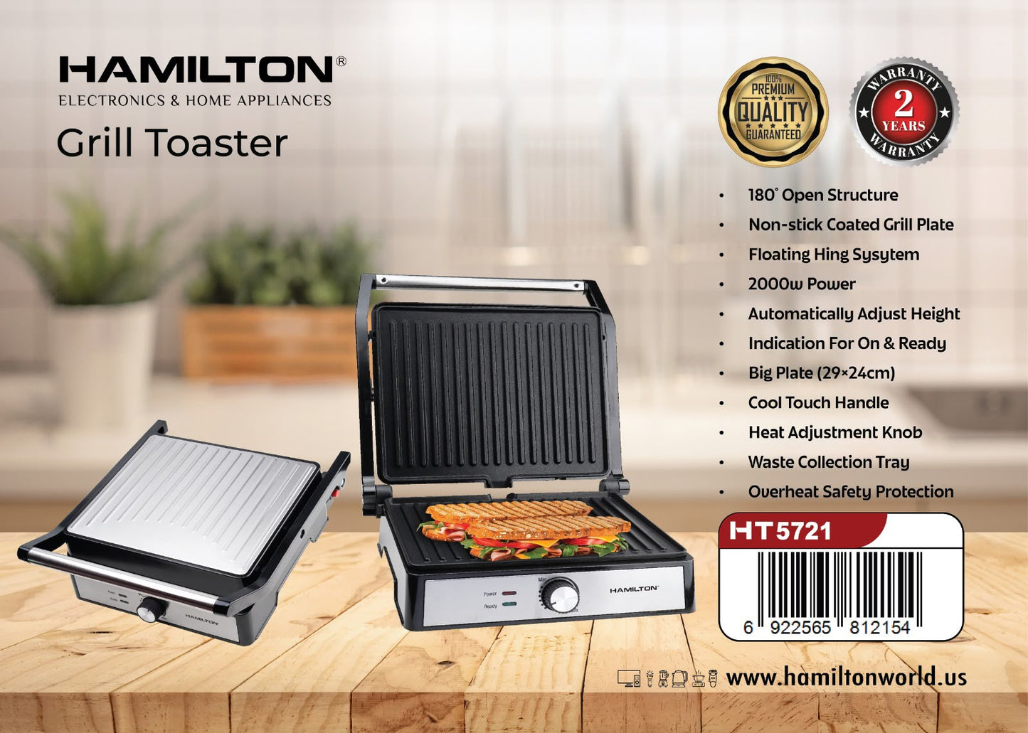HAMILTON GRILL TOASTER 2000W HT5721