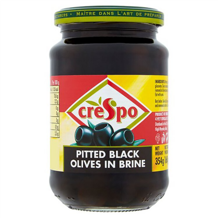 CRESPO PITTED BLACK OLIVES IN BRINE 333G