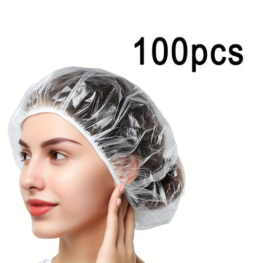 DISPOSABLE ELASTIC TRANSPARENT SHOWER CAPS 100PCS