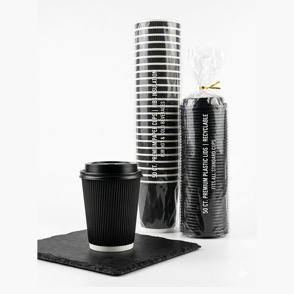 8OZ RIPPLE PAPER CUP WITH LID 50PCS