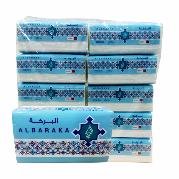 البركة - مناديل ناعمة للوجه باللون الأبيض - عبوة من النايلون (200×2 طبقة)
