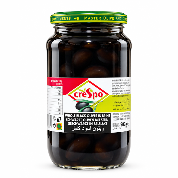 CRESPO WHOLE BLACK OLIVES 907G