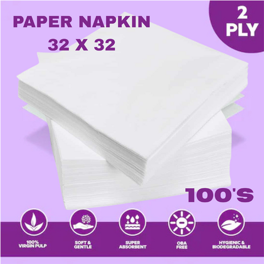 مناديل ورقية - 32*32 سم، طبقتان، 100 منديل