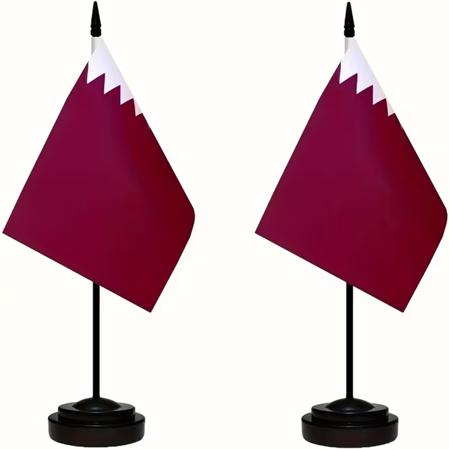 QATAR DESK FLAG 12 INCH POLE AND BASE 2PCS