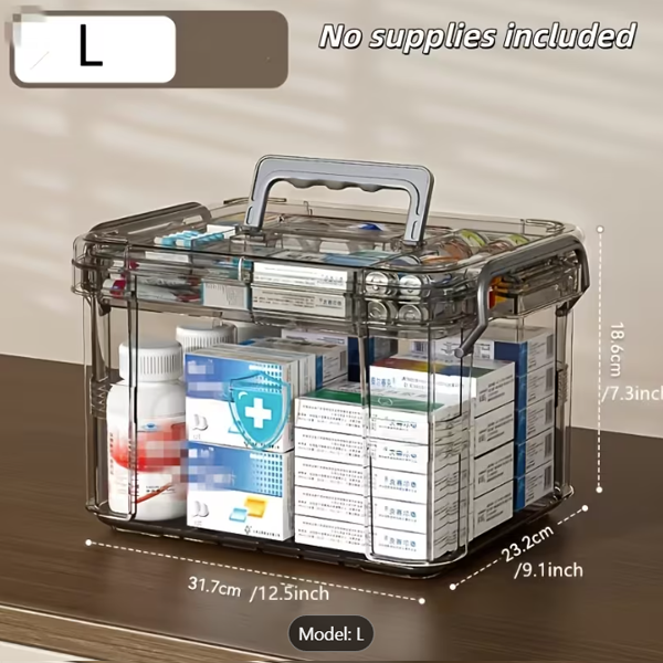 TRANSPARENT MULTI-LAYER FIRST AID STORAGE BOX XL SIZE