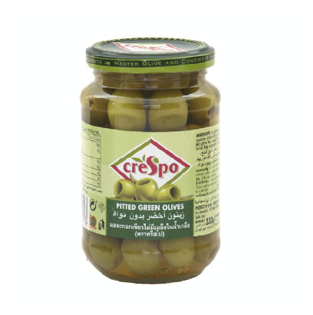 CRESPO PITTED GREEN OLIVES IN BRINE 333G
