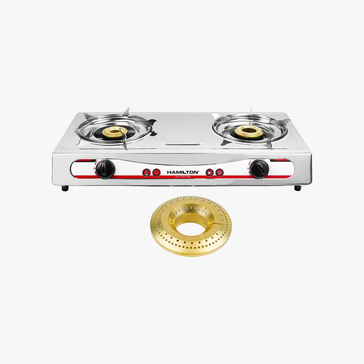 HAMILTON STAINLESS STEEL GAS STOVE 2 BURNER BRASS