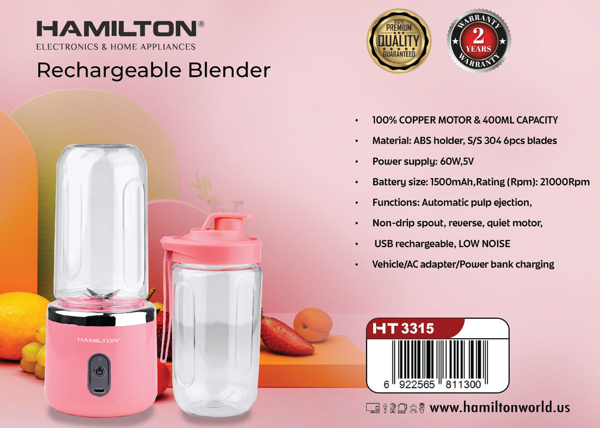 HAMILTON RECHARGEABLE BLENDER 60W/5V-400ML