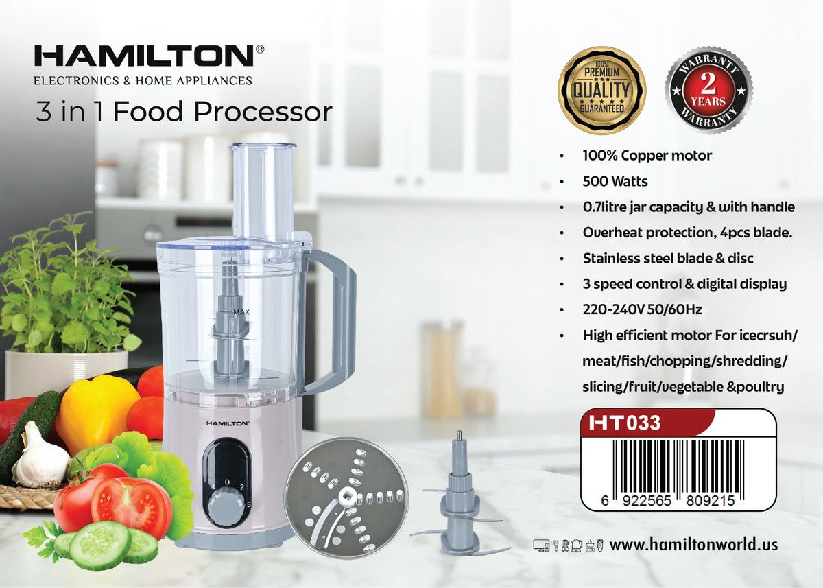 HAMILTON 3 IN 1 FOOD PROCESSOR 500W/0.7L JAR