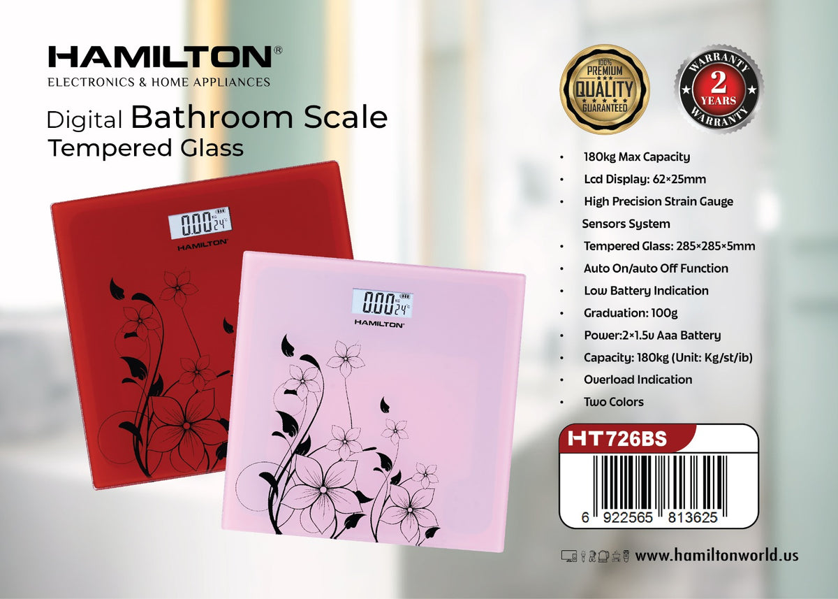 HAMILTON DIGITAL BATHROOM SCALE ,180KG HT726BS