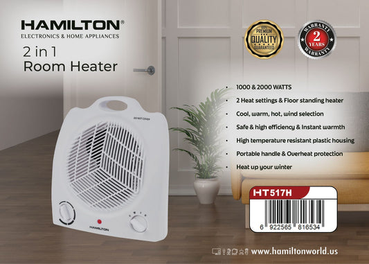 HAMILTON ROOM 2 IN 1 HEATER 1000 & 2000W HT517RH