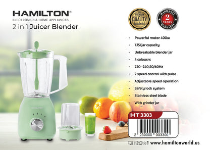 HAMILTON 2 IN 1 JUICER BLENDER 1.75L