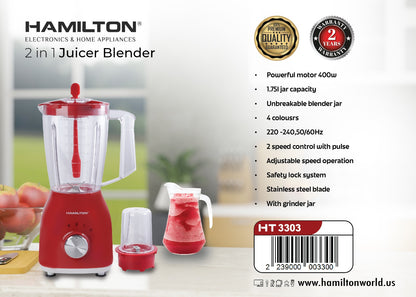 HAMILTON 2 IN 1 JUICER BLENDER 1.75L