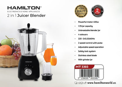 HAMILTON 2 IN 1 JUICER BLENDER 1.75L
