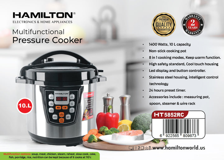 HAMILTON MULTI FUNCTION PRESSURE COOKER 10L 1400 WATTS
