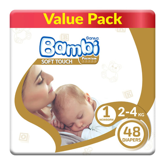 SANITA BAMBI BABY DIAPER REGULAR PACK SIZE 1 NEWBORN 2-4 KG 48 PCS