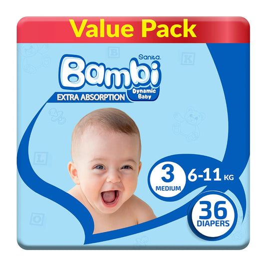 SANITA BAMBI BABY DIAPER VALUE PACK SIZE 3 MEDIUM 6-11 KG 36 PCS