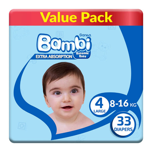 SANITA BAMBI BABY DIAPER VALUE PACK SIZE 4 LARGE 8-16 KG 33 PCS