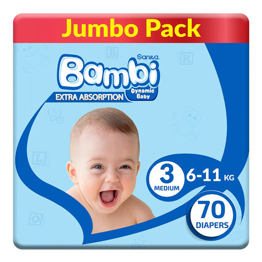 SANITA BAMBI BABY DIAPER JUMBO PACK SIZE 3 MEDIUM 6-11 KG 70PCS