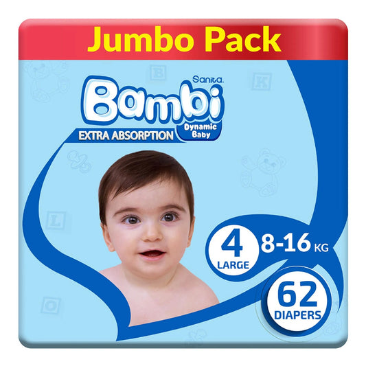 SANITA BAMBI BABY DIAPER JUMBO PACK SIZE 4 LARGE 8-16 KG 62 PCS