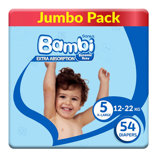 SANITA BAMBI BABY DIAPER JUMBO PACK SIZE 5 EXTRA LARGE 12-22 KG 54 PCS