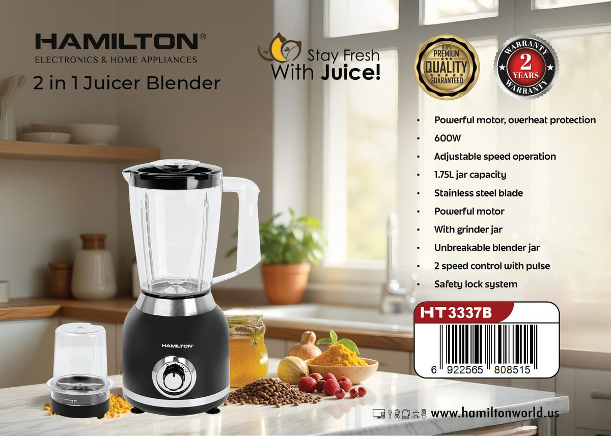HAMILTON 2 IN 1 JUICER BLENDER 1.75L HT3337JB