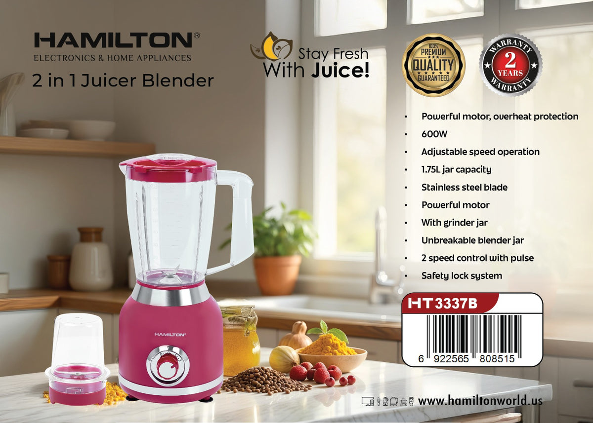 HAMILTON 2 IN 1 JUICER BLENDER 1.75L HT3337JB