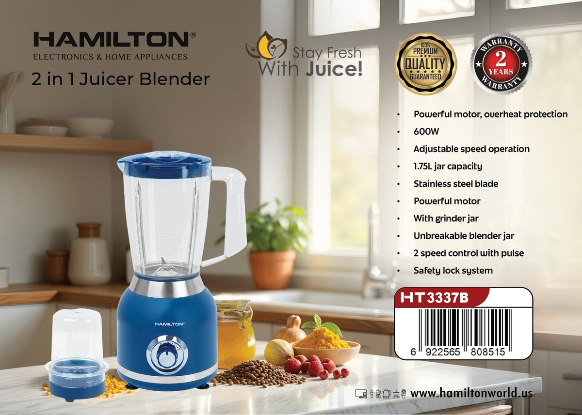HAMILTON 2 IN 1 JUICER BLENDER 1.75L HT3337JB