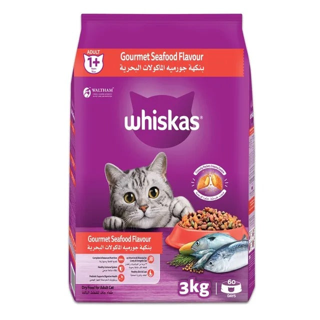 ويسكاس (Whiskas) بنكهة المأكولات البحرية الفاخرة، 3 كجم