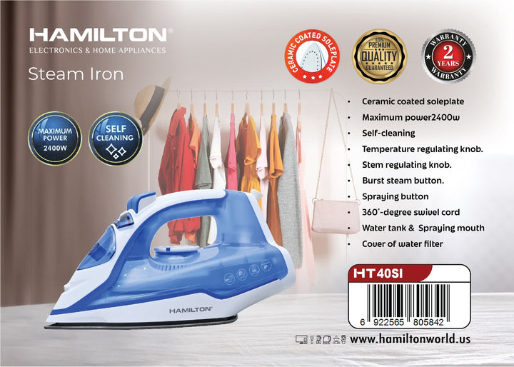 HAMILTON STEAM IRON /2400W CERAMIC COATED SOLE PLATE