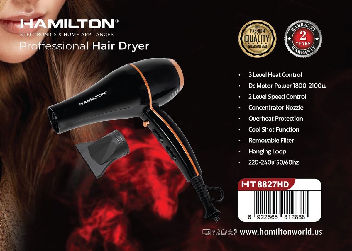 HAMILTON PROFESSIONAL HAIR DRYER 1800-2100W HT8827HD