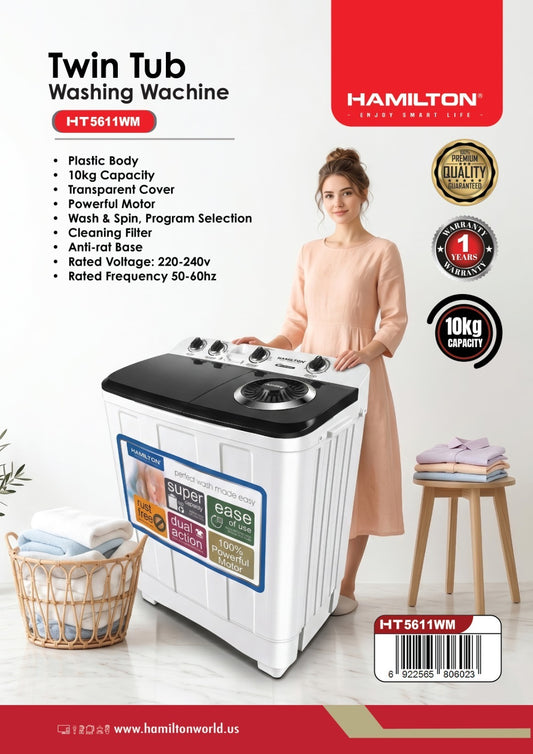 HAMILTON TWIN TUB WASHING MACHINE 10KG