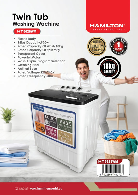 HAMILTON TWIN TUB WASHING MACHINE 18KG