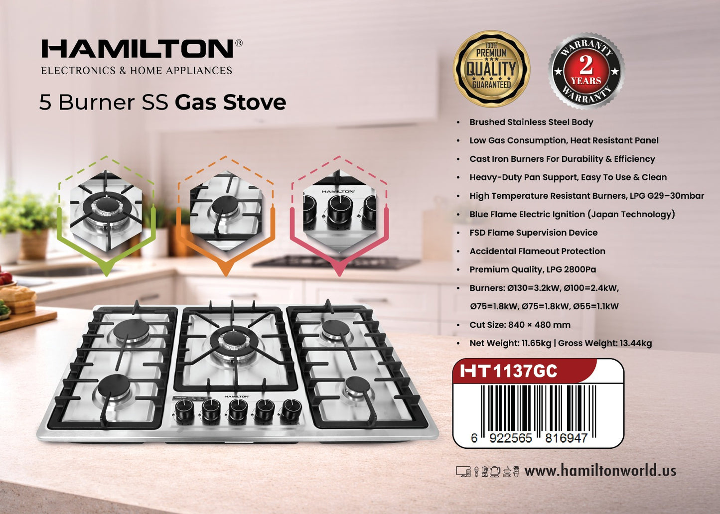 HAMILTON 5 BURNER SS GAS STOVE